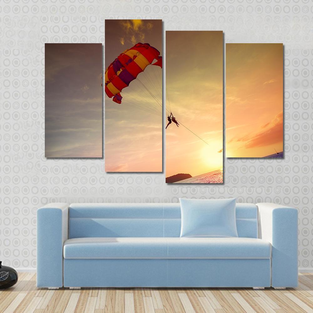 Paragliders At Sunset Malaysia Canvas Wall Art-4 Pop-Gallery Wrap-50&quot; x 32&quot;-Tiaracle