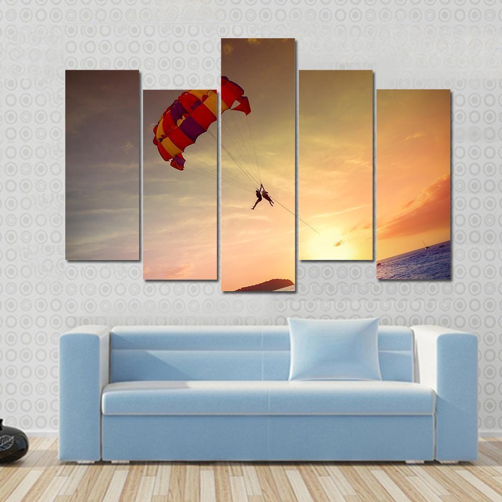 Paragliders At Sunset Malaysia Canvas Wall Art-5 Pop-Gallery Wrap-47&quot; x 32&quot;-Tiaracle