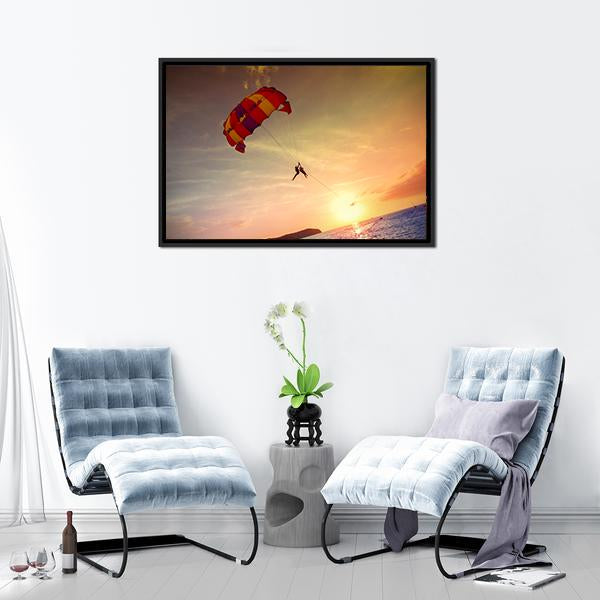 Paragliders At Sunset Malaysia Canvas Wall Art-1 Piece-Floating Frame-24&quot; x 16&quot;-Tiaracle