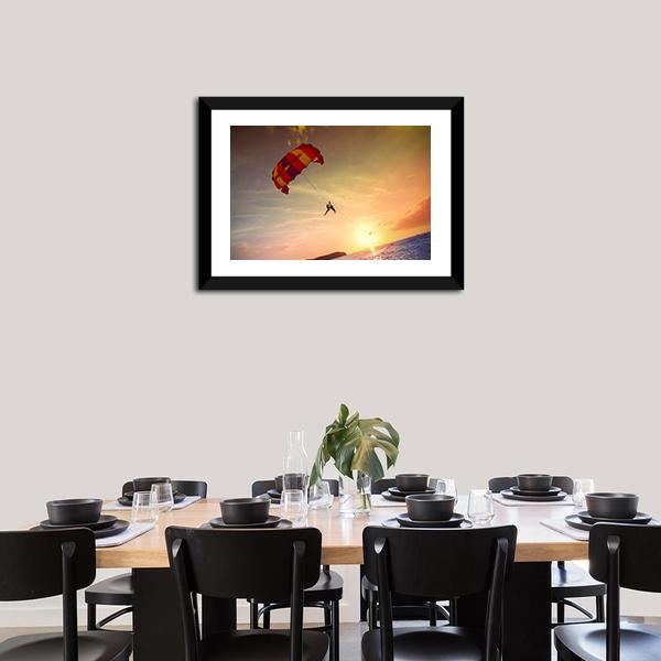 Paragliders At Sunset Malaysia Canvas Wall Art-1 Piece-Framed Print-20&quot; x 16&quot;-Tiaracle