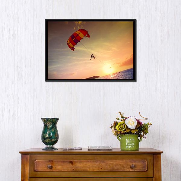 Paragliders At Sunset Malaysia Canvas Wall Art-1 Piece-Floating Frame-24" x 16"-Tiaracle