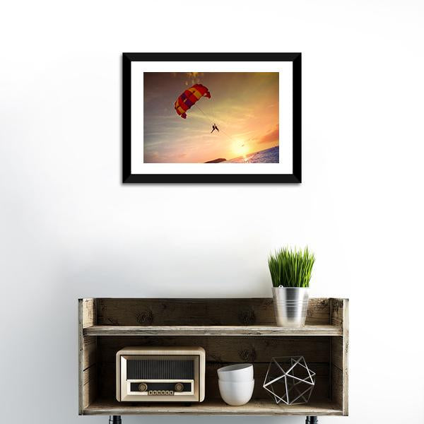 Paragliders At Sunset Malaysia Canvas Wall Art-1 Piece-Framed Print-20" x 16"-Tiaracle