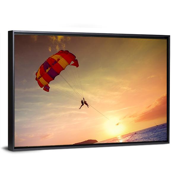 Paragliders At Sunset Malaysia Canvas Wall Art-5 Horizontal-Gallery Wrap-22" x 12"-Tiaracle