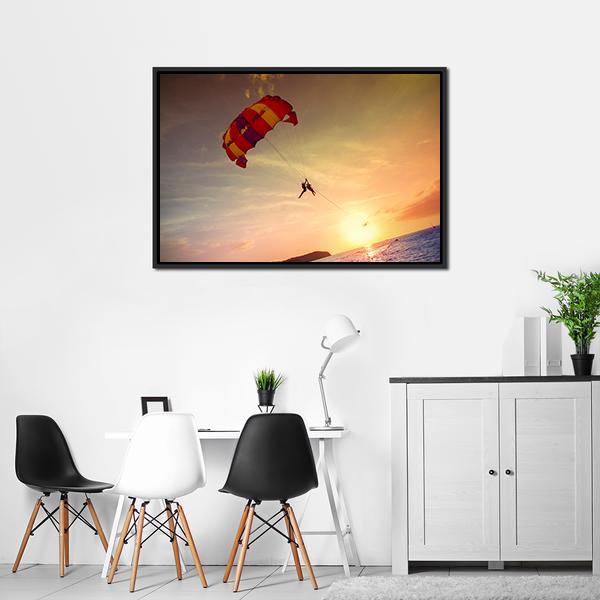 Paragliders At Sunset Malaysia Canvas Wall Art-5 Horizontal-Gallery Wrap-22" x 12"-Tiaracle