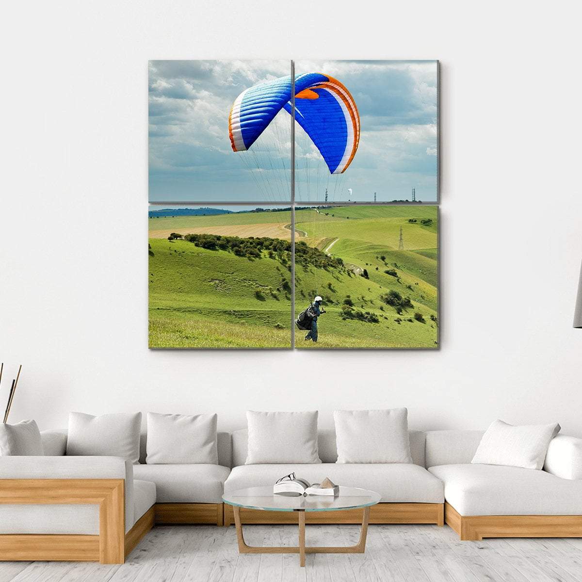 Paragliding At Devil&#39;s Dyke Canvas Wall Art-4 Square-Gallery Wrap-17&quot; x 17&quot;-Tiaracle