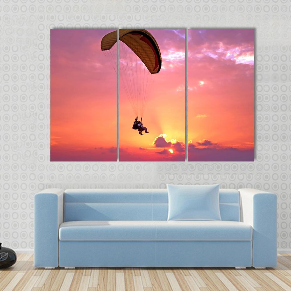 Paragliding At Sunset Canvas Wall Art-3 Horizontal-Gallery Wrap-37" x 24"-Tiaracle
