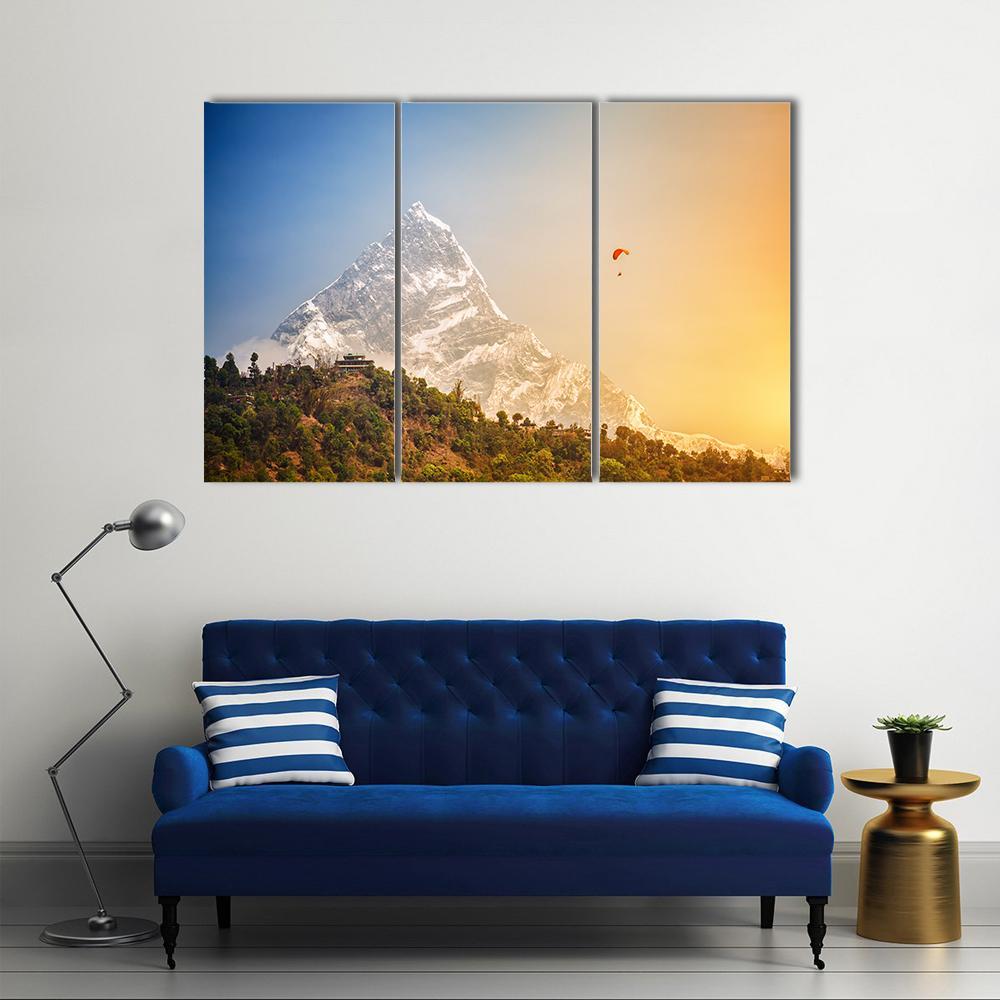 Paragliding Near Machhapuchhre Mountain Canvas Wall Art-3 Horizontal-Gallery Wrap-37" x 24"-Tiaracle