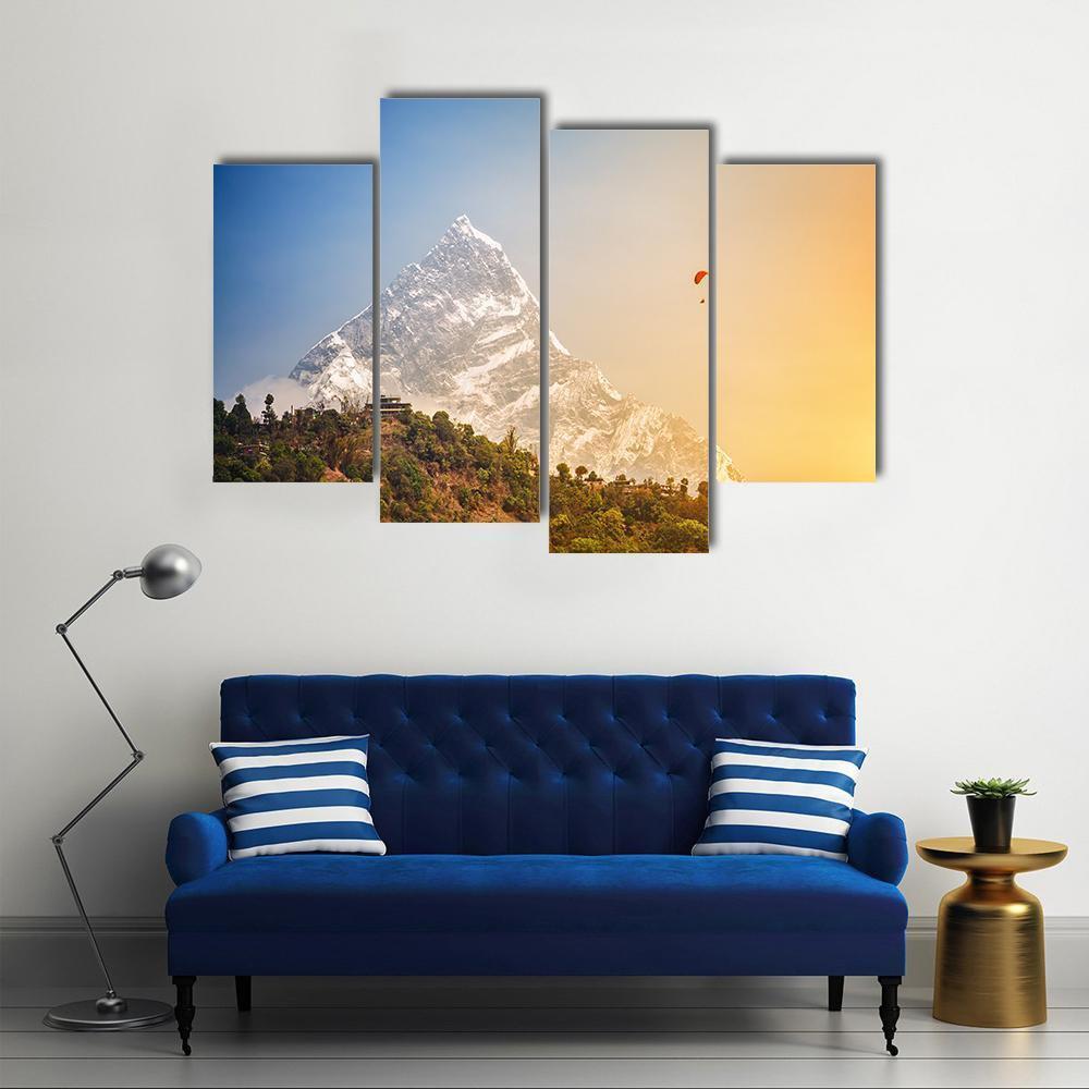 Paragliding Near Machhapuchhre Mountain Canvas Wall Art-4 Pop-Gallery Wrap-50" x 32"-Tiaracle