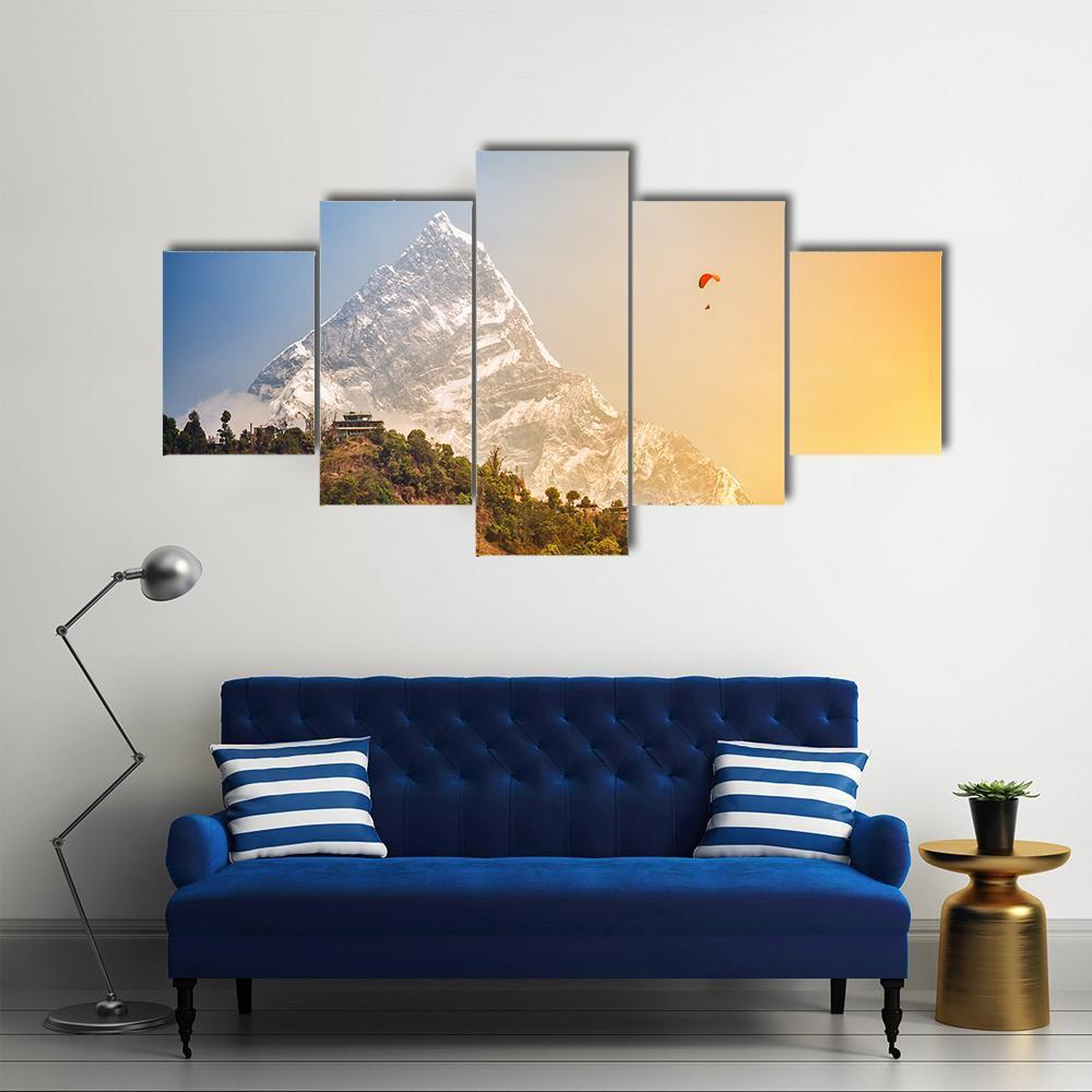 Paragliding Near Machhapuchhre Mountain Canvas Wall Art-5 Star-Gallery Wrap-62" x 32"-Tiaracle