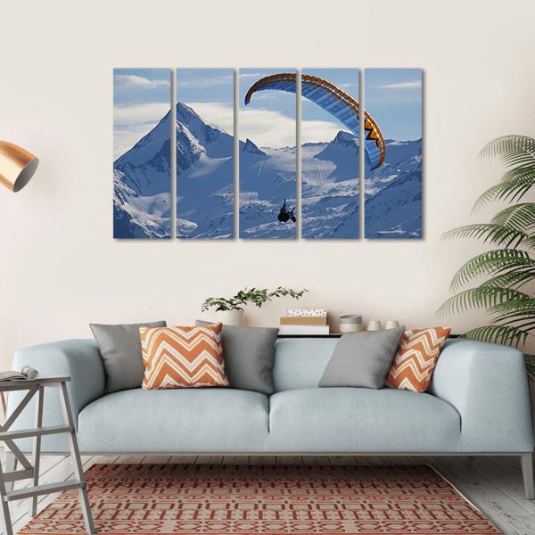 Paragliding Over Mountain In Winter Canvas Wall Art-5 Horizontal-Gallery Wrap-22" x 12"-Tiaracle