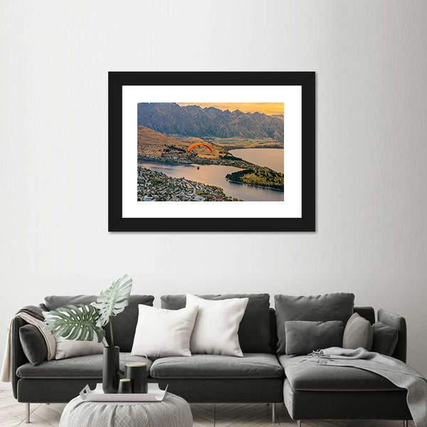 Paragliding over Queenstown and Lake Wakaitipu Canvas Wall Art-3 Horizontal-Gallery Wrap-25" x 16"-Tiaracle