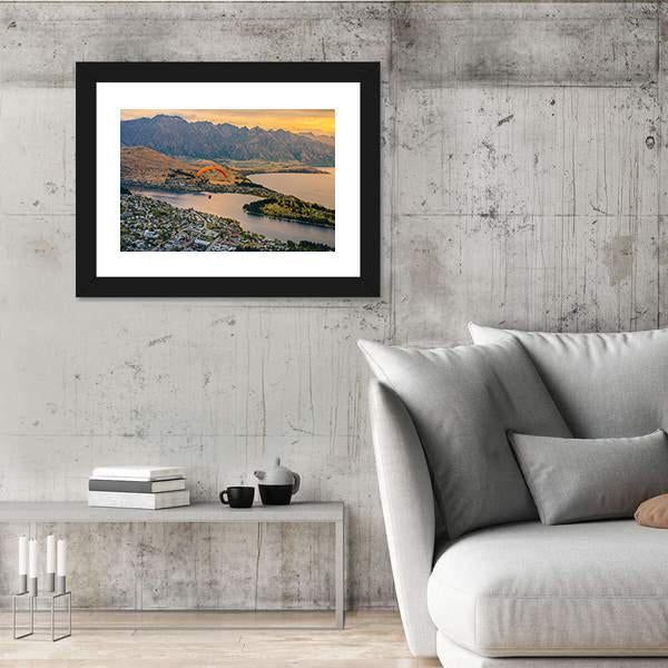 Paragliding over Queenstown and Lake Wakaitipu Canvas Wall Art-3 Horizontal-Gallery Wrap-25" x 16"-Tiaracle