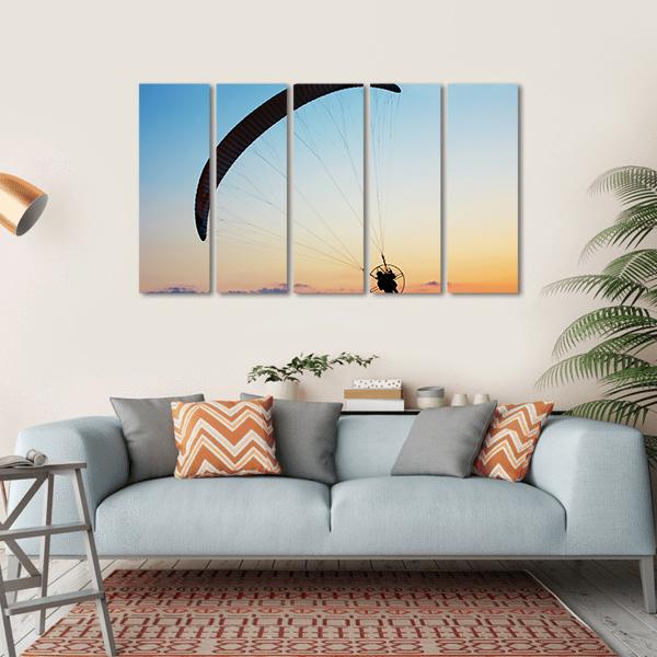 Paragliding Over The Hills At Sunset Canvas Wall Art-5 Horizontal-Gallery Wrap-22&quot; x 12&quot;-Tiaracle