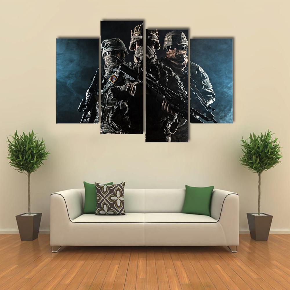 Paratroopers Airborne Infantry In The Smoke Canvas Wall Art-4 Pop-Gallery Wrap-34" x 20"-Tiaracle