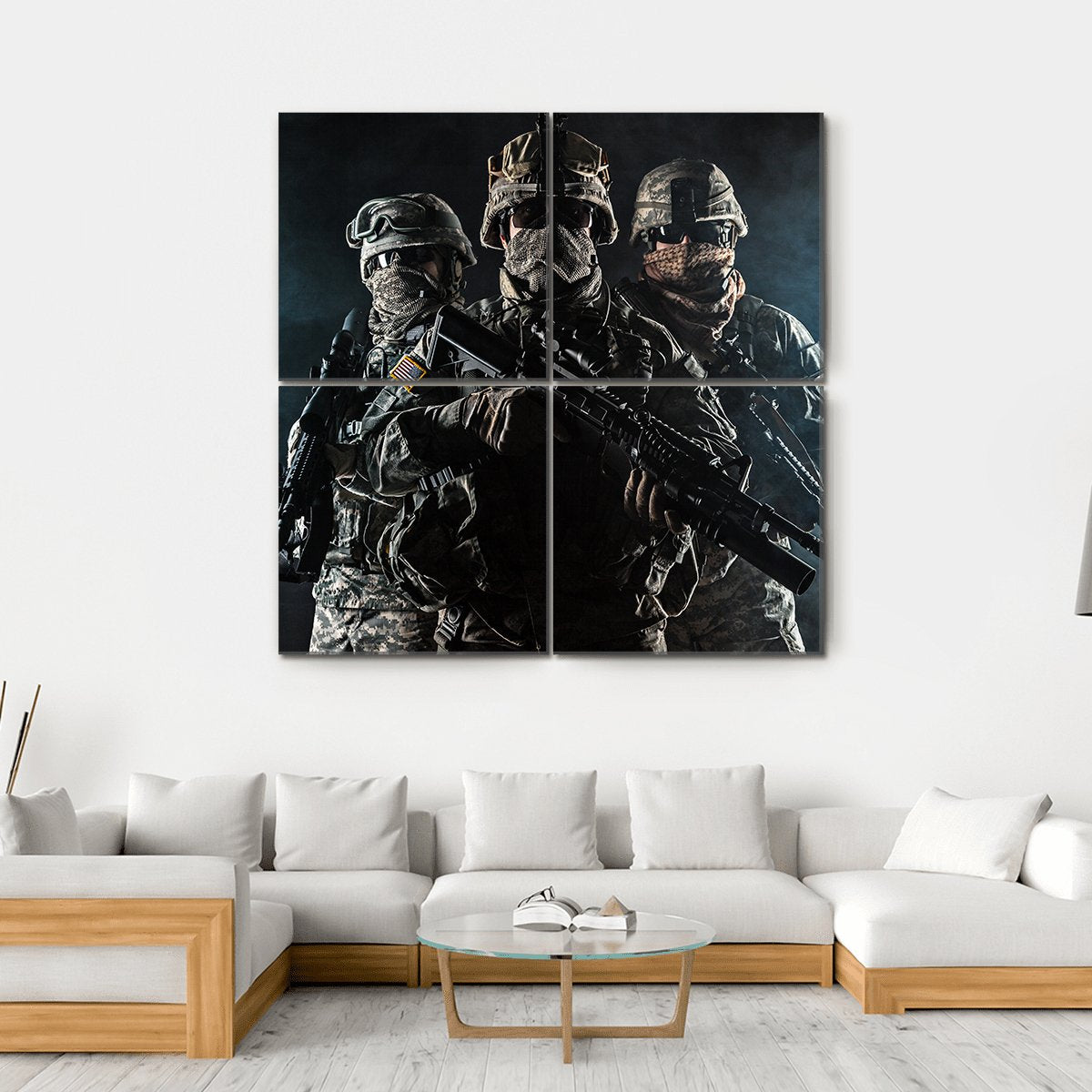 Paratroopers Airborne Infantry In The Smoke Canvas Wall Art-4 Square-Gallery Wrap-17" x 17"-Tiaracle