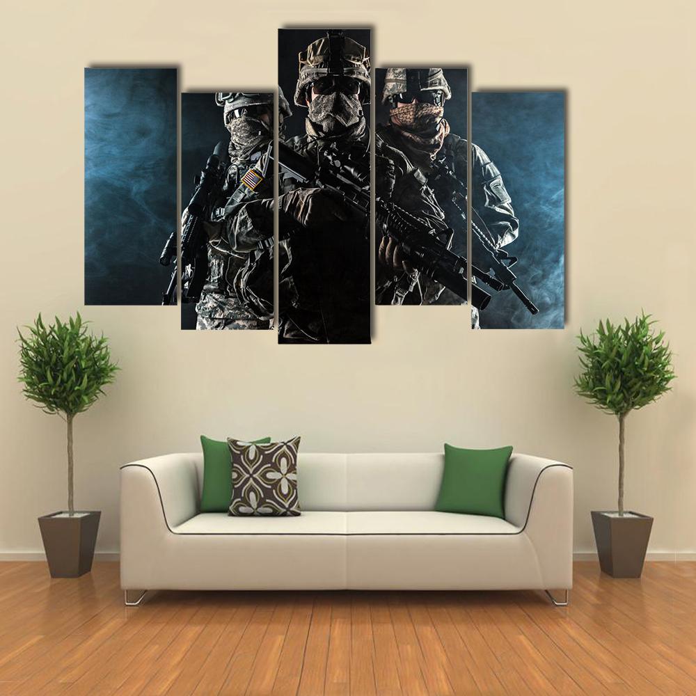 Paratroopers Airborne Infantry In The Smoke Canvas Wall Art-5 Pop-Gallery Wrap-32" x 21"-Tiaracle