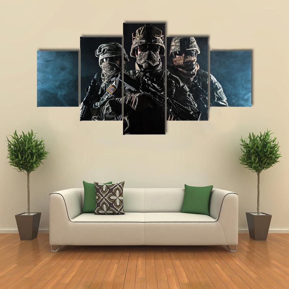 Paratroopers Airborne Infantry In The Smoke Canvas Wall Art-5 Star-Gallery Wrap-42" x 21"-Tiaracle