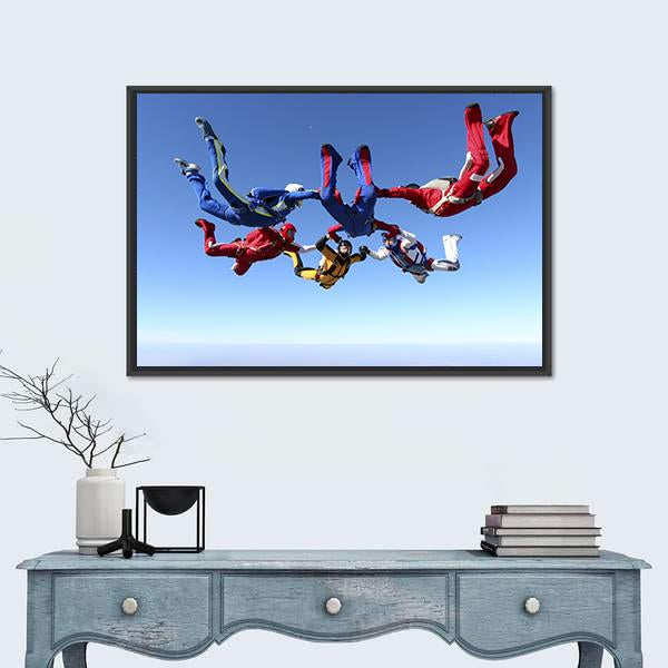 Paratroopers Ring In Free Fall Canvas Wall Art-1 Piece-Floating Frame-24" x 16"-Tiaracle