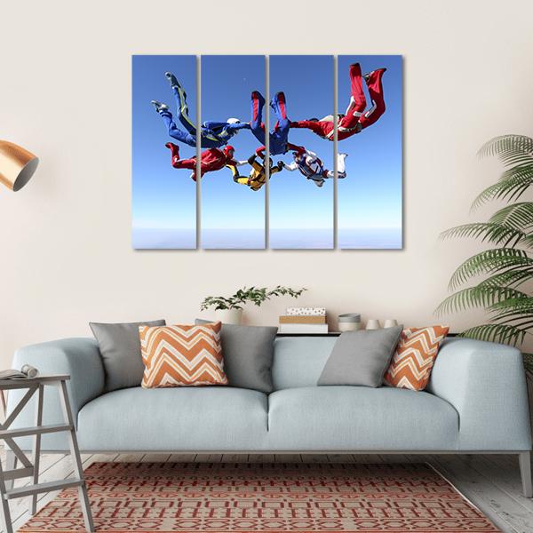 Paratroopers Ring In Free Fall Canvas Wall Art-4 Horizontal-Gallery Wrap-34" x 24"-Tiaracle