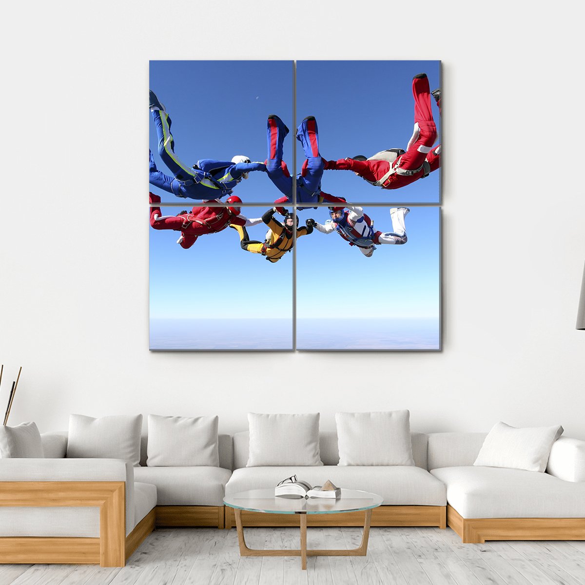Paratroopers Ring In Free Fall Canvas Wall Art-4 Square-Gallery Wrap-17" x 17"-Tiaracle