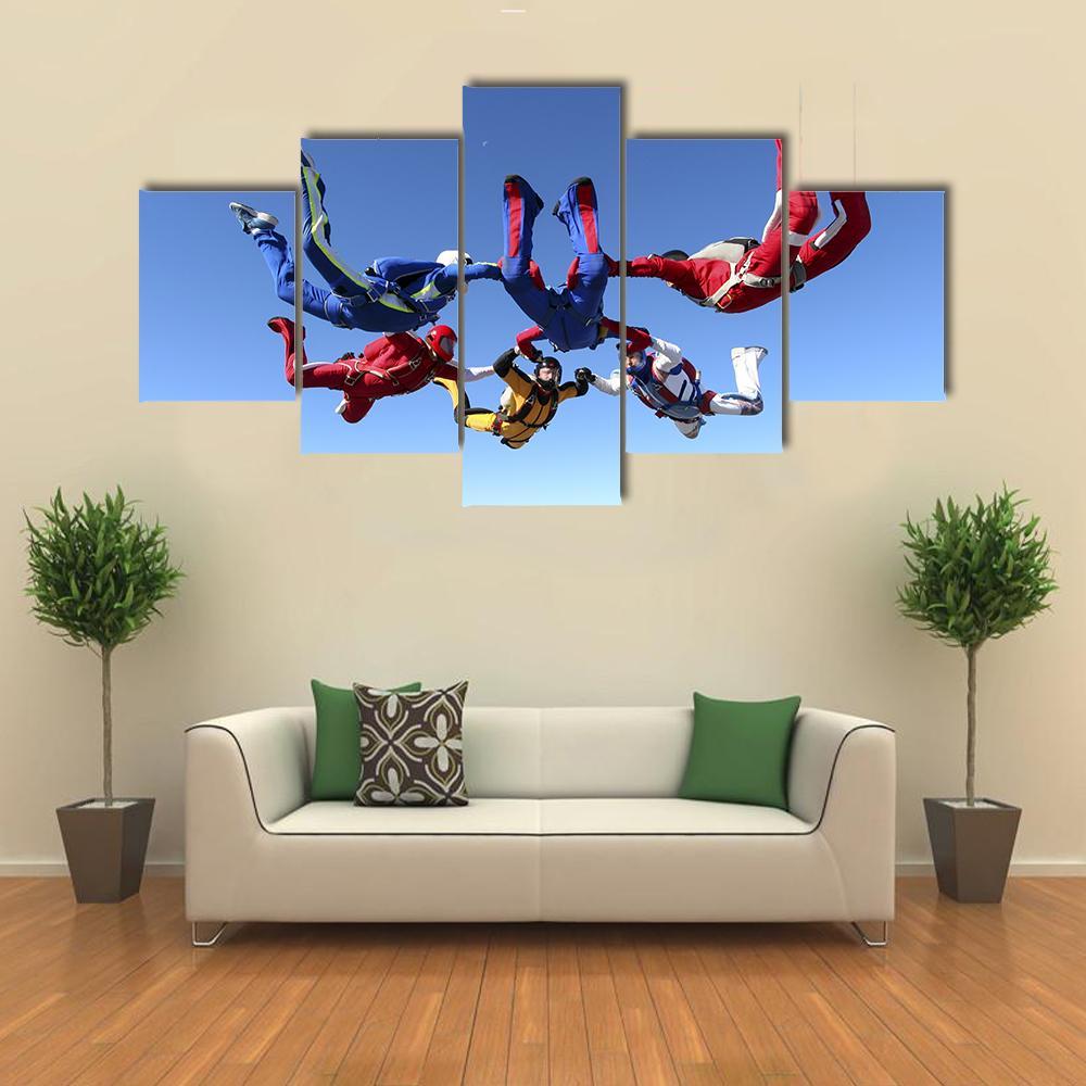 Paratroopers Ring In Free Fall Canvas Wall Art-5 Star-Gallery Wrap-62&quot; x 32&quot;-Tiaracle