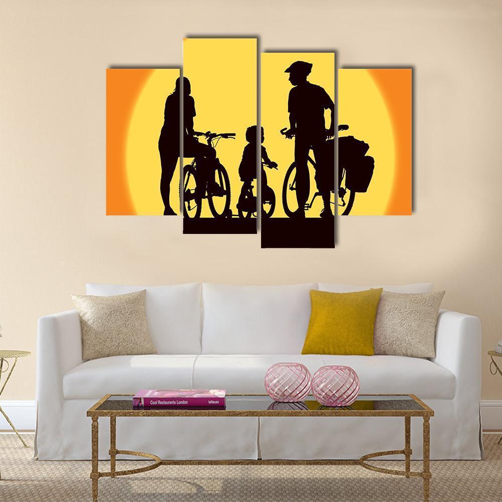 Parents And Child Cycling On A Trip Canvas Wall Art-4 Pop-Gallery Wrap-50" x 32"-Tiaracle