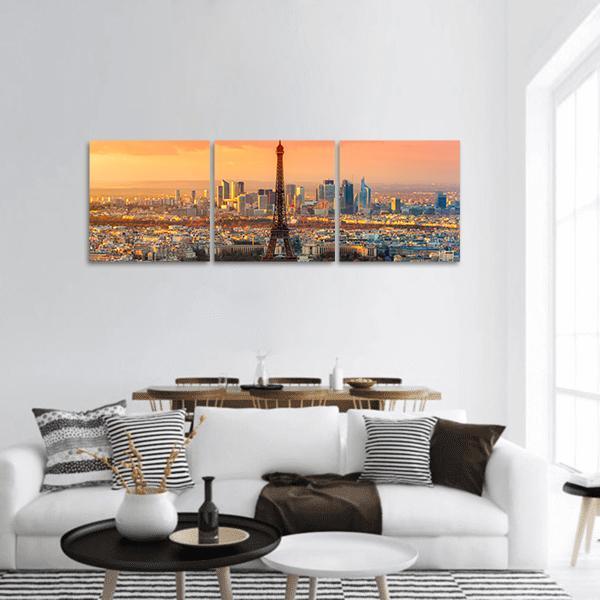 Paris At Twilight Panoramic Canvas Wall Art-3 Piece-25" x 08"-Tiaracle