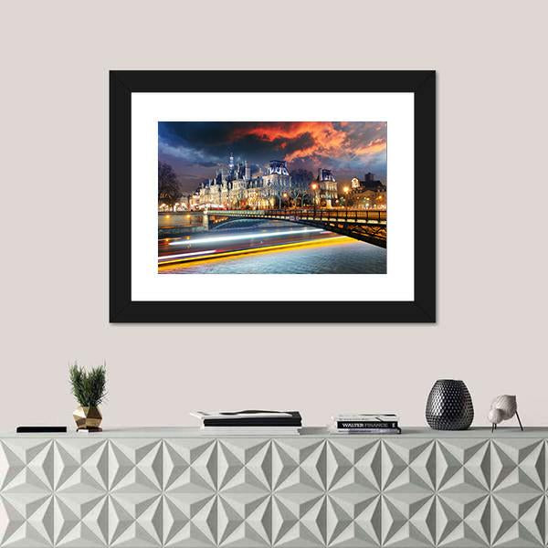Paris City Hall At Night Canvas Wall Art-1 Piece-Framed Print-20" x 16"-Tiaracle