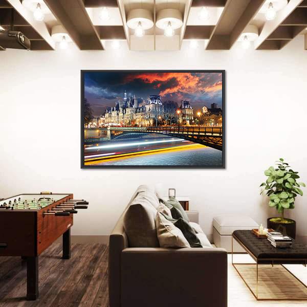Paris City Hall At Night Canvas Wall Art-3 Horizontal-Gallery Wrap-25" x 16"-Tiaracle