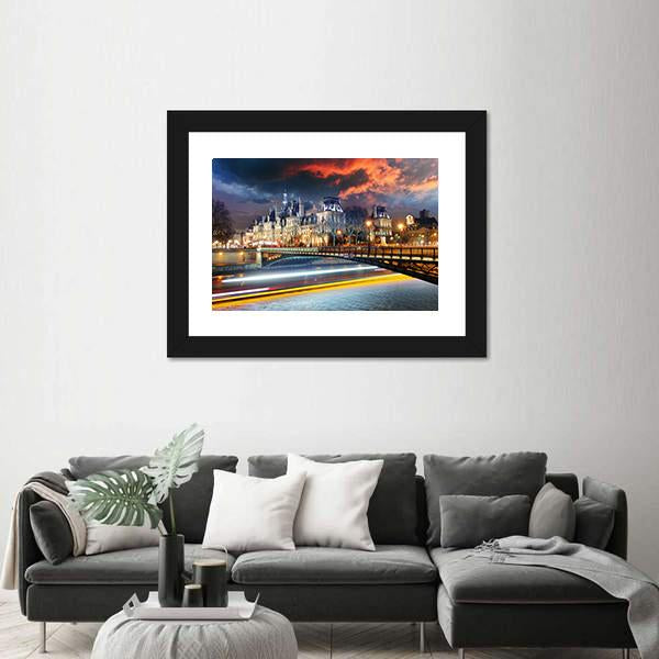 Paris City Hall At Night Canvas Wall Art-3 Horizontal-Gallery Wrap-25" x 16"-Tiaracle