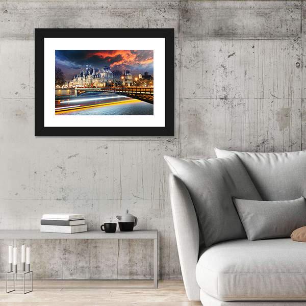 Paris City Hall At Night Canvas Wall Art-3 Horizontal-Gallery Wrap-25" x 16"-Tiaracle