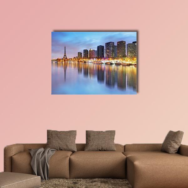 Paris Skyline With Eiffel Tower Canvas Wall Art-1 Piece-Gallery Wrap-48" x 32"-Tiaracle