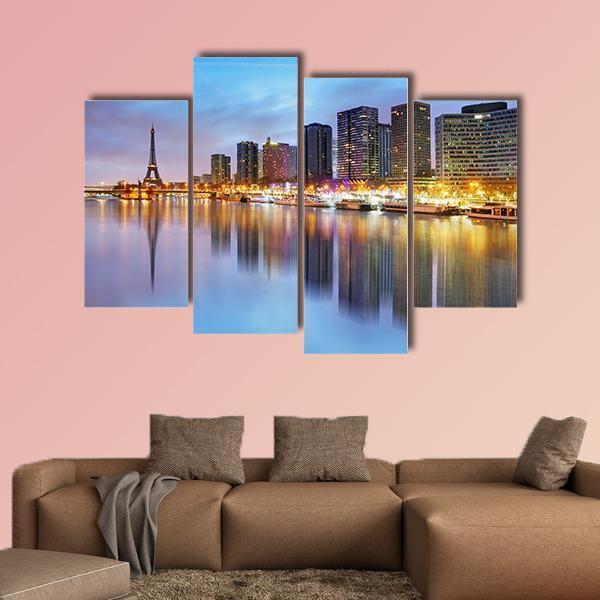 Paris Skyline With Eiffel Tower Canvas Wall Art-4 Pop-Gallery Wrap-50" x 32"-Tiaracle