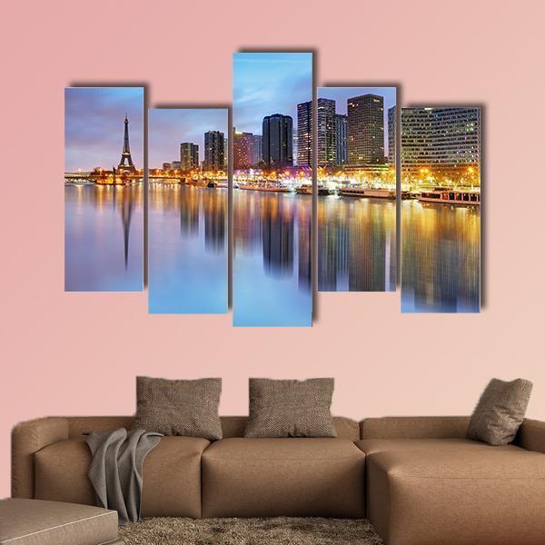 Paris Skyline With Eiffel Tower Canvas Wall Art-5 Pop-Gallery Wrap-47" x 32"-Tiaracle