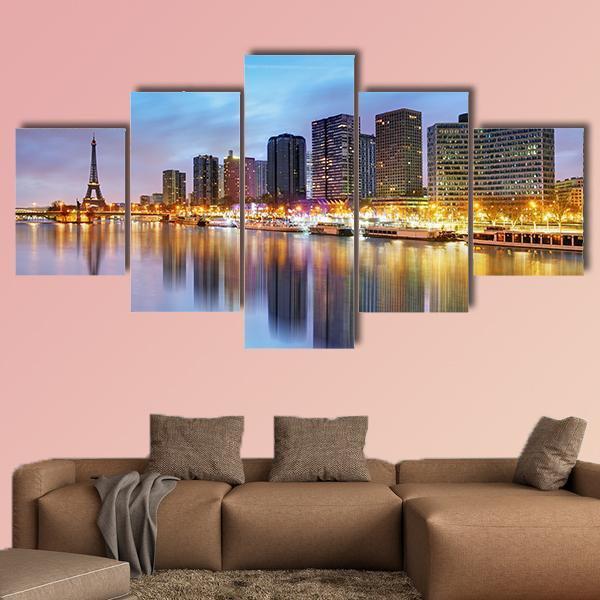 Paris Skyline With Eiffel Tower Canvas Wall Art-5 Star-Gallery Wrap-62" x 32"-Tiaracle