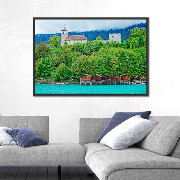 Parish Church At Lake Brienz Canvas Wall Art-3 Horizontal-Gallery Wrap-25" x 16"-Tiaracle