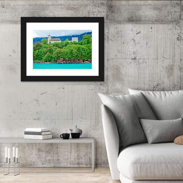 Parish Church At Lake Brienz Canvas Wall Art-3 Horizontal-Gallery Wrap-25" x 16"-Tiaracle
