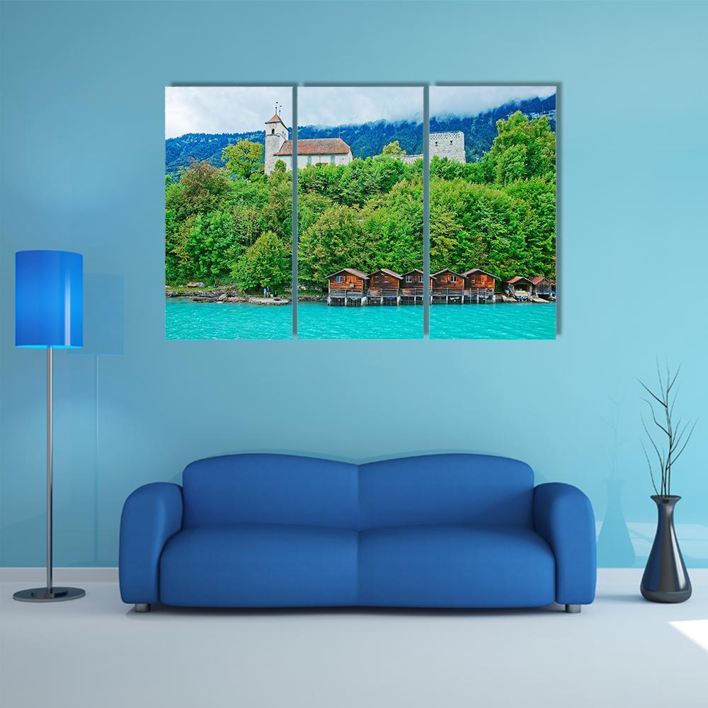 Parish Church At Lake Brienz Canvas Wall Art-3 Horizontal-Gallery Wrap-37" x 24"-Tiaracle