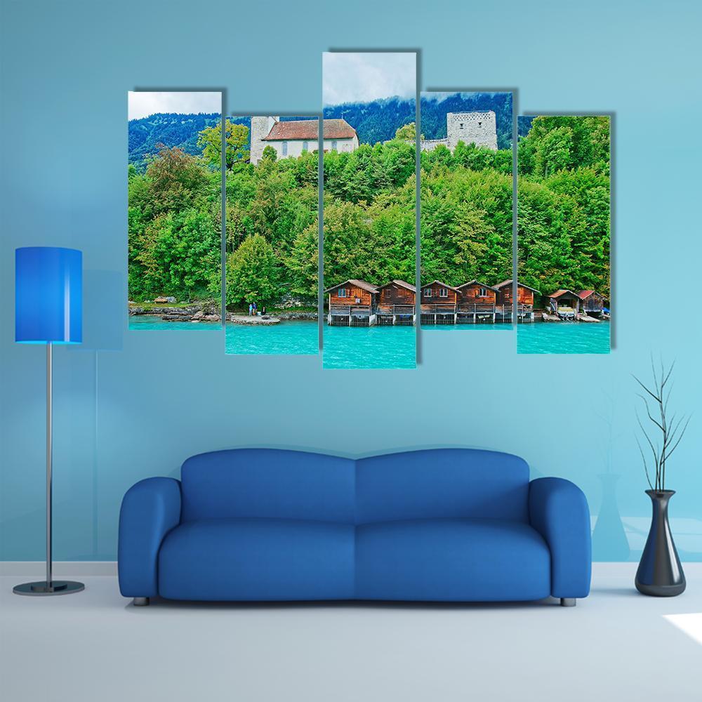 Parish Church At Lake Brienz Canvas Wall Art-5 Pop-Gallery Wrap-47" x 32"-Tiaracle