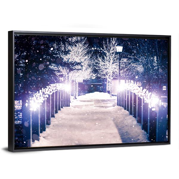 Park Bridge Holiday Illumination Canvas Wall Art-5 Horizontal-Gallery Wrap-22" x 12"-Tiaracle