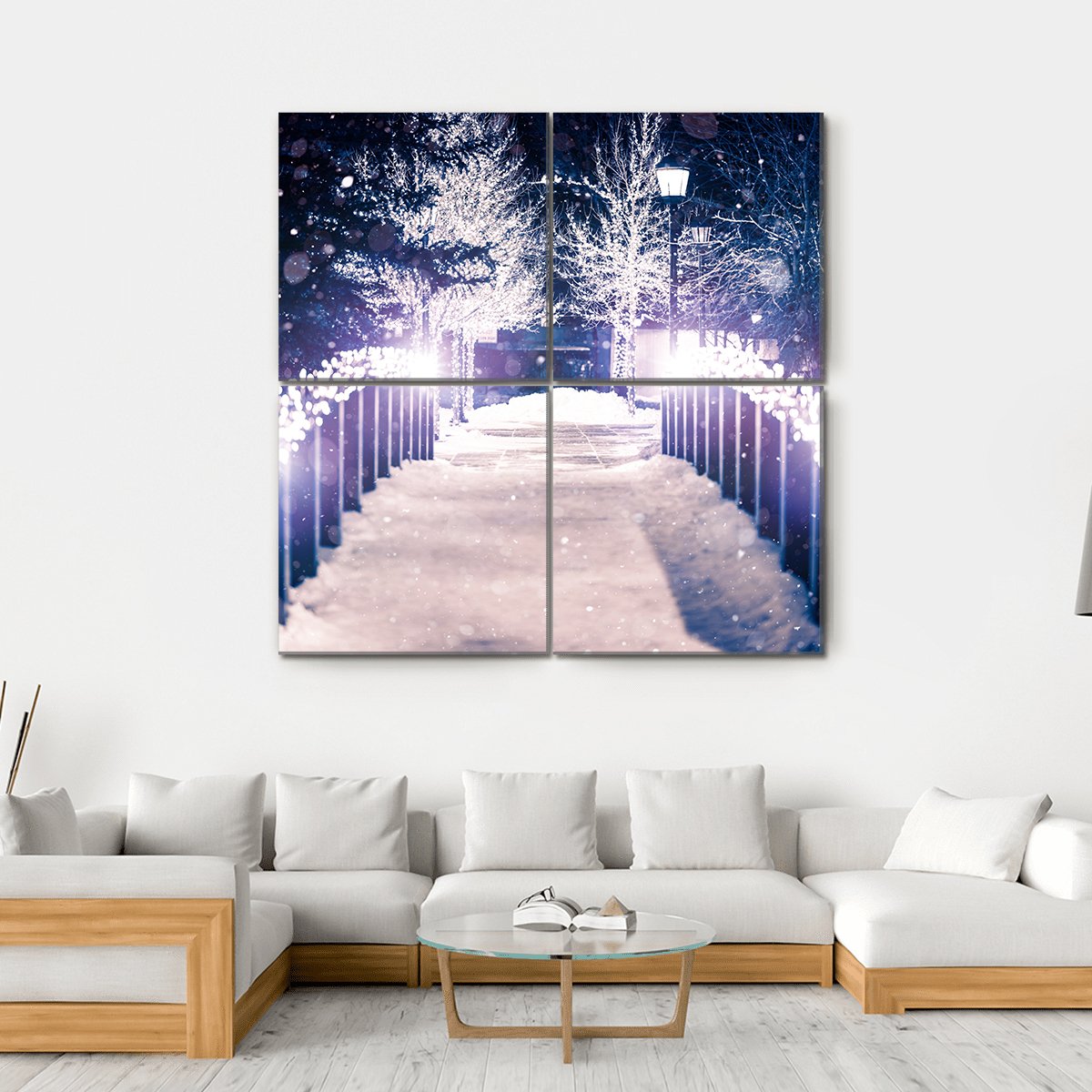 Park Bridge Holiday Illumination Canvas Wall Art-4 Square-Gallery Wrap-17" x 17"-Tiaracle