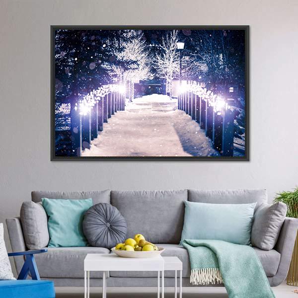 Park Bridge Holiday Illumination Panoramic Canvas Wall Art-1 Piece-36" x 12"-Tiaracle