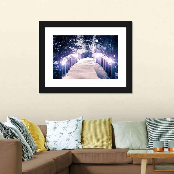 Park Bridge Holiday Illumination Panoramic Canvas Wall Art-1 Piece-36" x 12"-Tiaracle