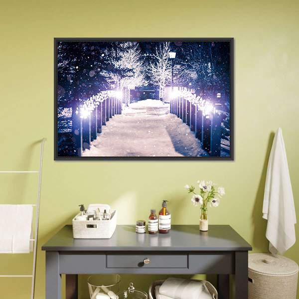 Park Bridge Holiday Illumination Panoramic Canvas Wall Art-1 Piece-36" x 12"-Tiaracle