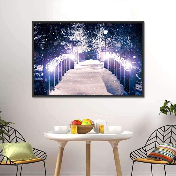 Park Bridge Holiday Illumination Panoramic Canvas Wall Art-1 Piece-36" x 12"-Tiaracle