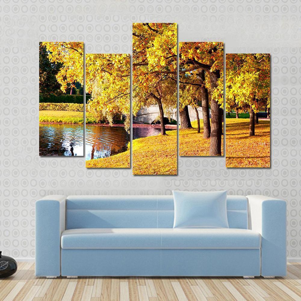 Autumn Forest Park Russia Canvas Wall Art-5 Pop-Gallery Wrap-47" x 32"-Tiaracle