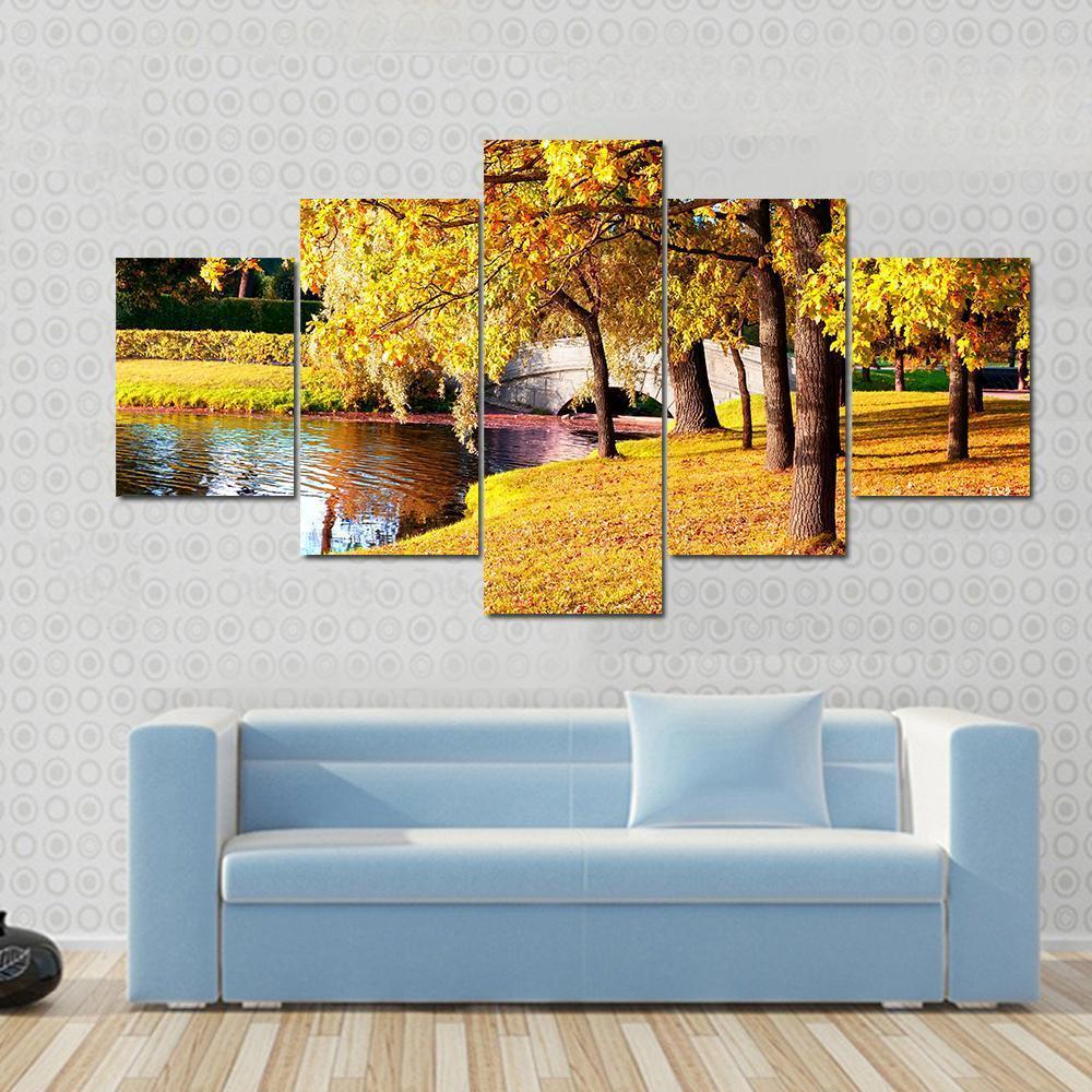 Autumn Forest Park Russia Canvas Wall Art-5 Star-Gallery Wrap-62" x 32"-Tiaracle