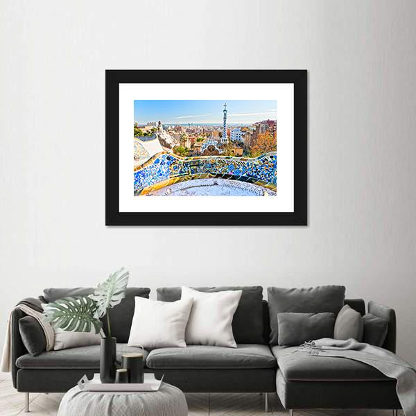 Park Guell In Barcelona In Spain Canvas Wall Art-1 Piece-Framed Print-20" x 16"-Tiaracle