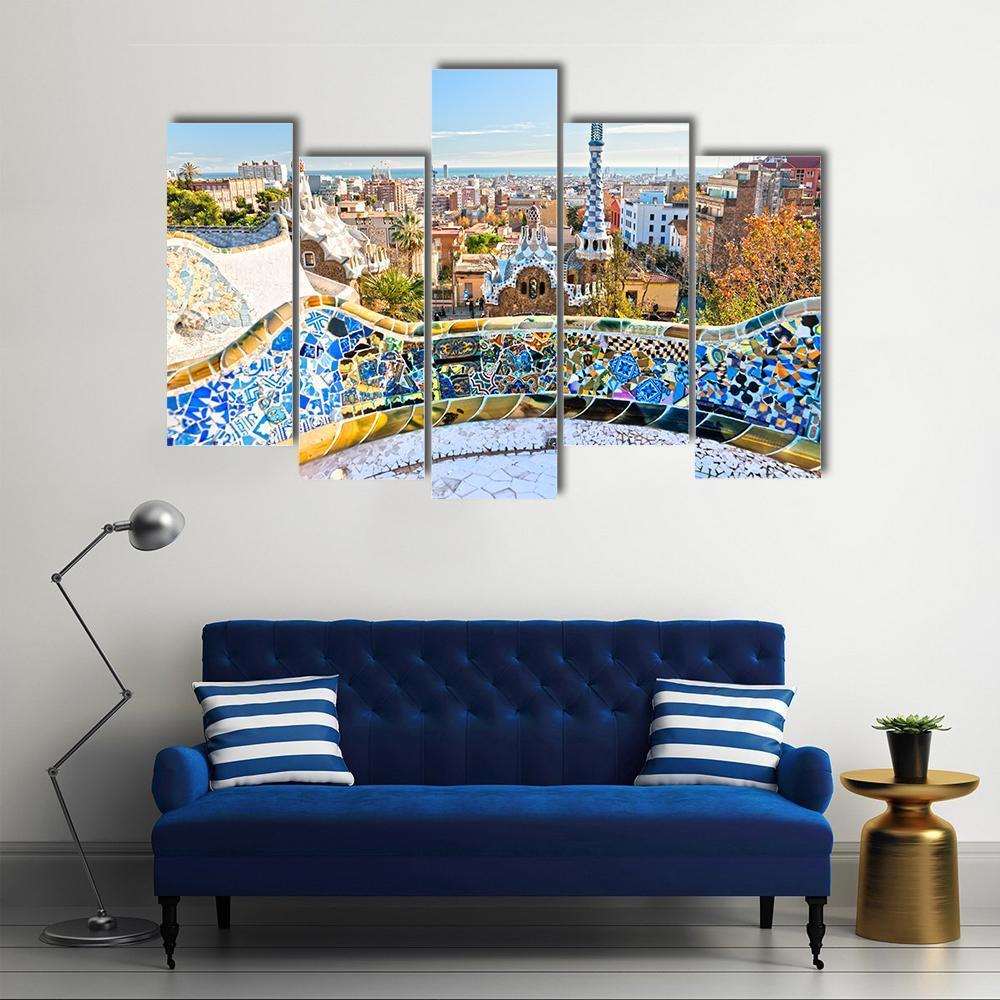 Park Guell In Barcelona In Spain Canvas Wall Art-5 Pop-Gallery Wrap-47" x 32"-Tiaracle
