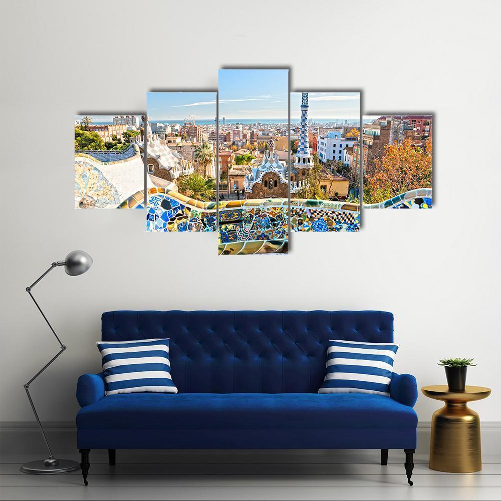Park Guell In Barcelona In Spain Canvas Wall Art-5 Star-Gallery Wrap-62" x 32"-Tiaracle